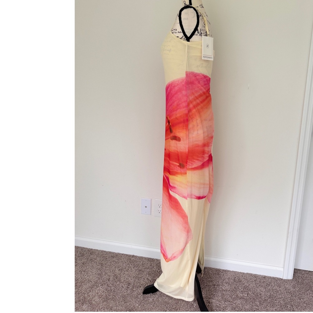Peppermayo Pink Lily Floral Mesh Maxi Dress Cream Bodycon NWT Size US 6 Summery - Picture 10 of 16